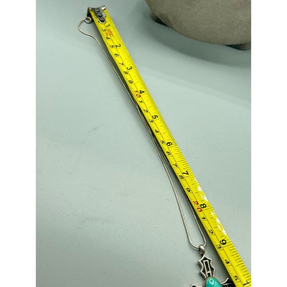 Vintage Sterling Silver & Turquoise Cross Necklace Handcrafted Native Jewelry - Picture 11 of 11